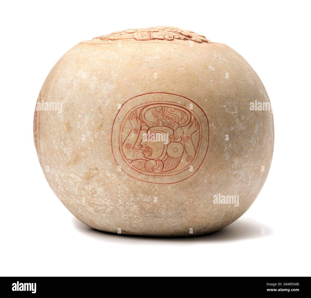Geschnitzte Kugel. Guatemala oder Mexiko, Maya, 200-450 n. Chr. Stein. Kalkstein. Kunst des antiken Amerikas. Stockfoto