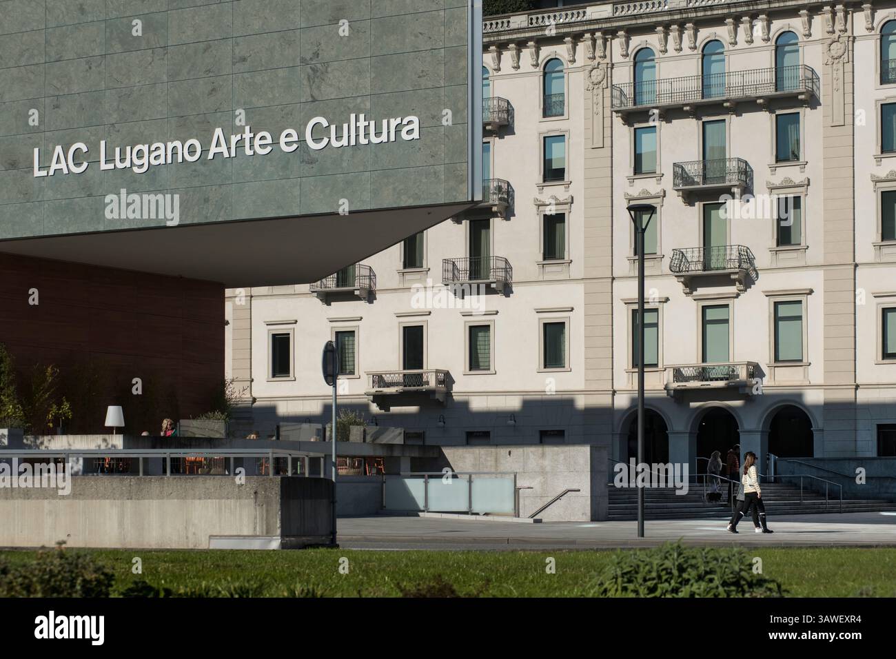 Lugano Arte e Cultura (LAC) Gebäude, Lugano, Tessin, Schweiz. Ein Zentrum für Kunst und Kultur, das 2015 eröffnet wurde. Stockfoto