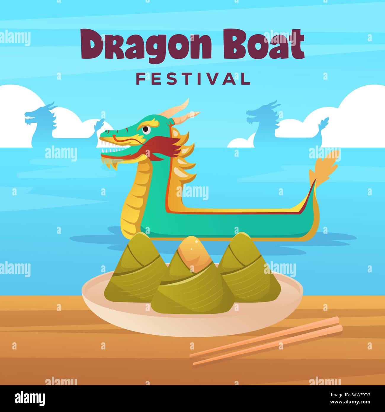 Illustration zur Feier des Drachenbootfestivals im Gradient-Stil Stock Vektor