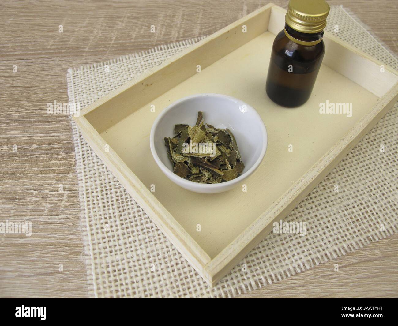 Neemblätter und Neemtinktur Stockfoto