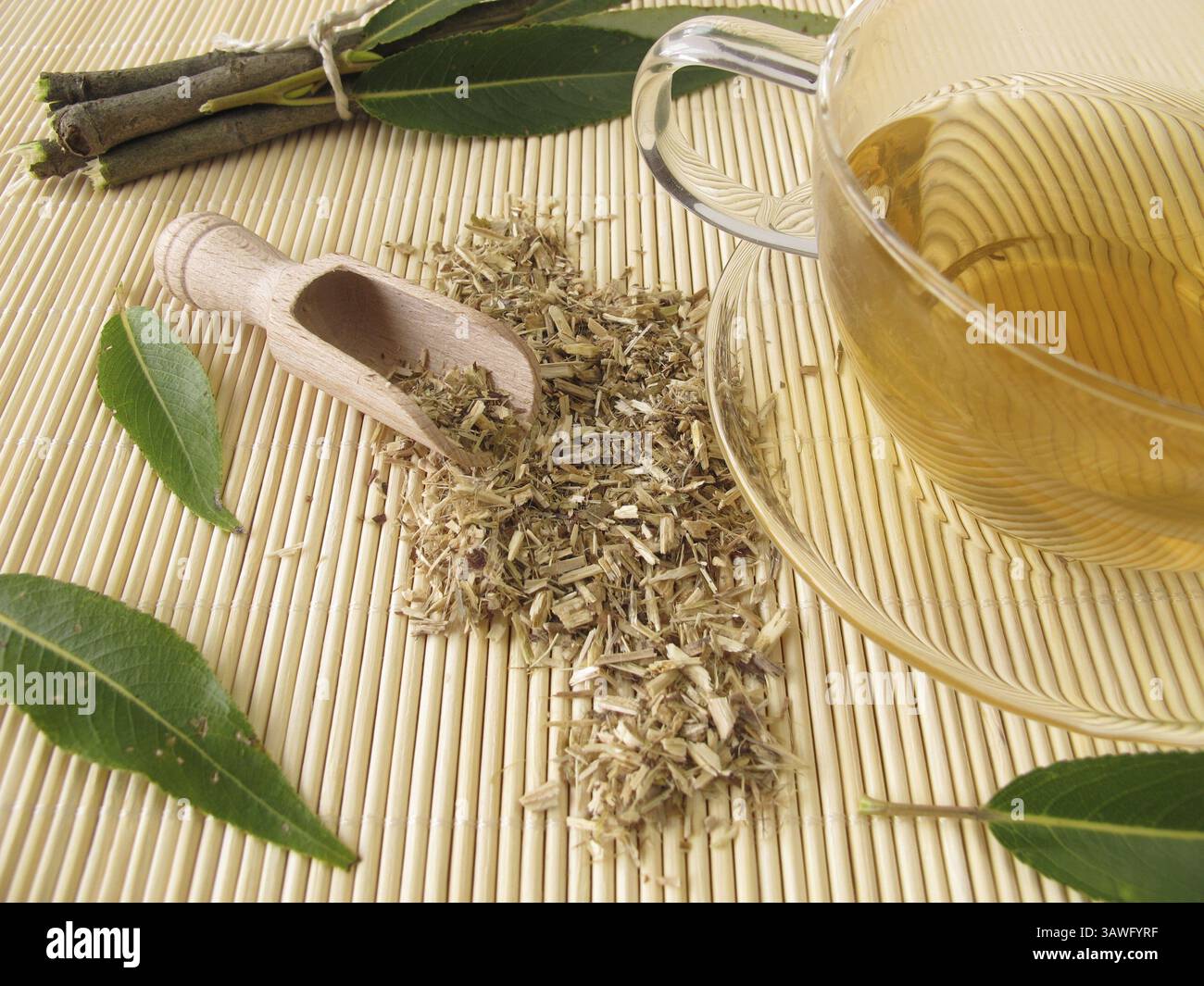 Tee mit Weidenrinde Stockfoto