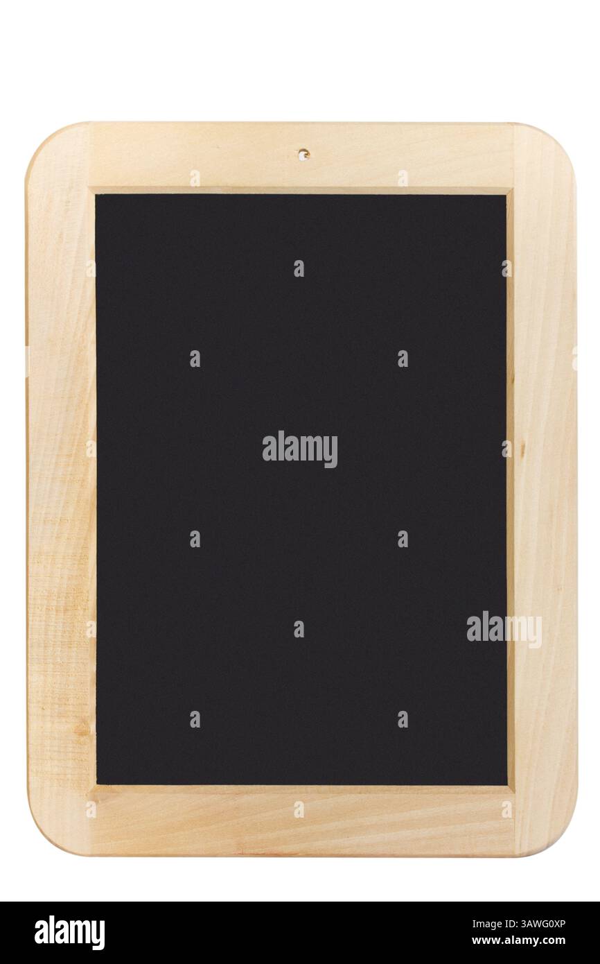 Slatboard mit Holzrahmen - isoliert auf weißem Hintergrund Tafel mit Holzrahmen - isoliert auf weißem Hintergrund Stockfoto