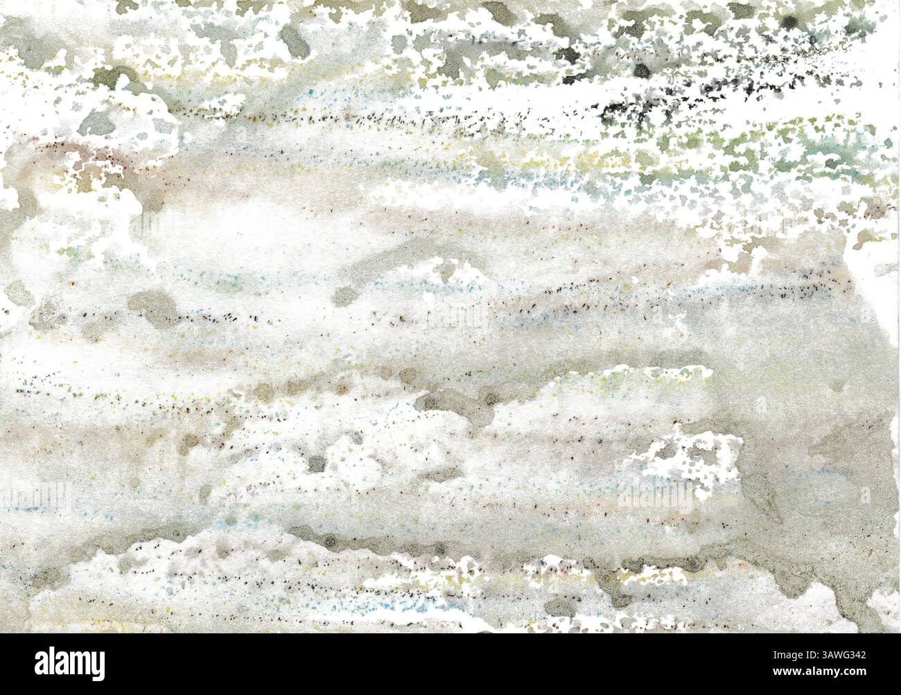 Ausgewaschener Aquarellhintergrund in Blau, Gelb und Braun Stockfoto