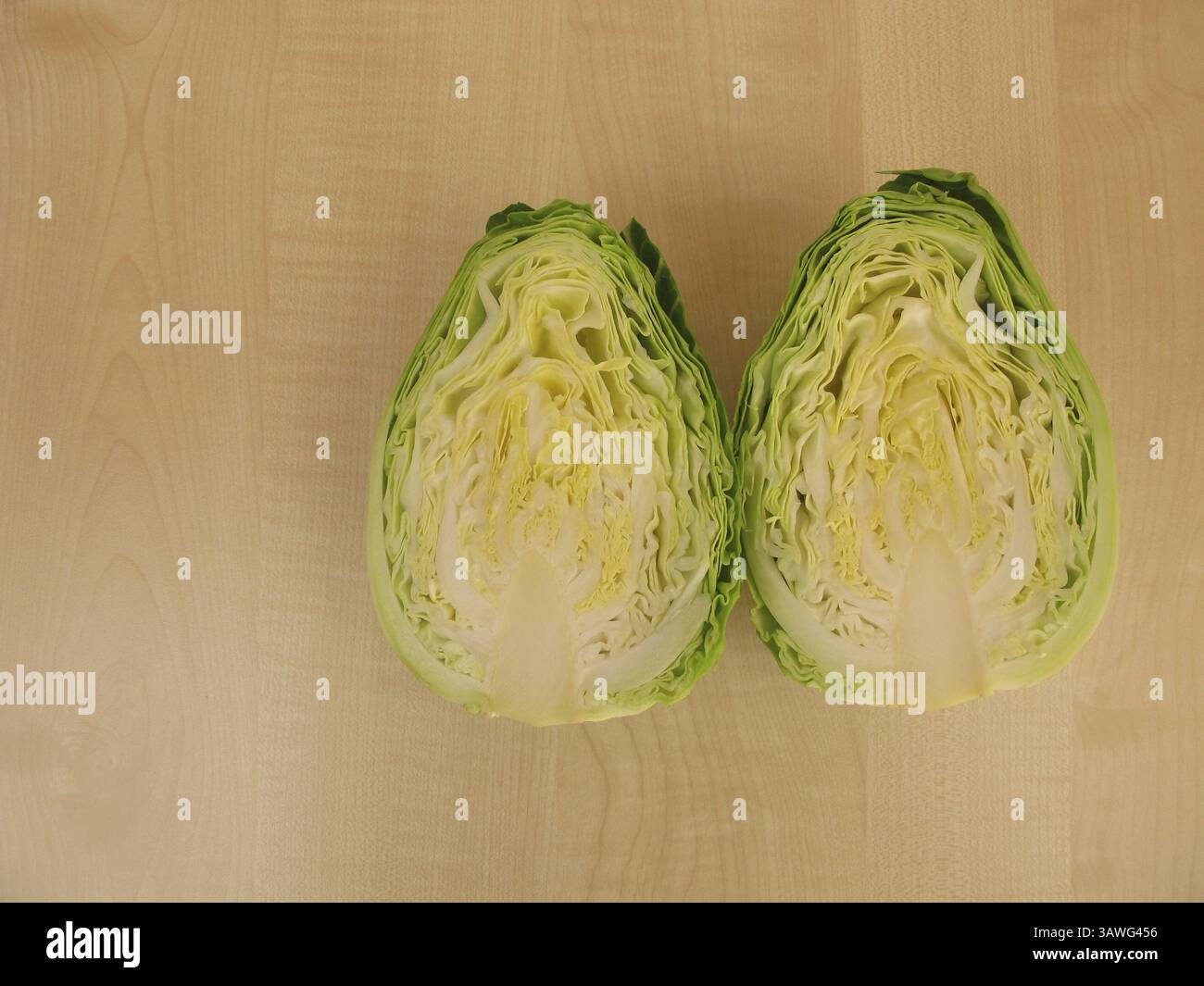 Ein geschnittener Kopf aus Spitzkohl Stockfoto