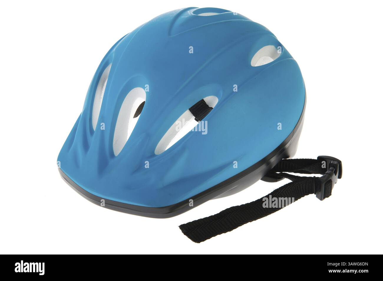 Blaues Fahrradhelm isoliert auf weißem Hintergrund Stockfoto