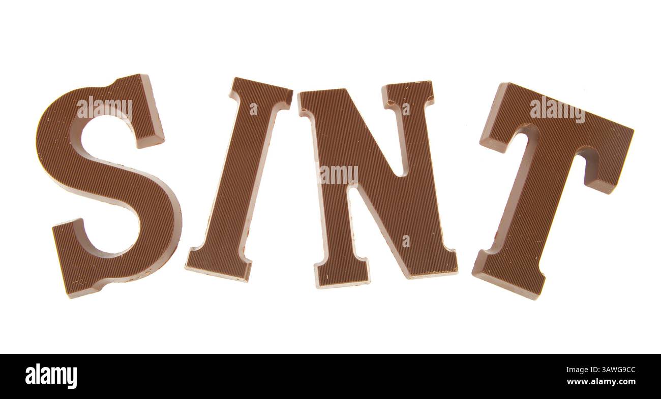 Sinterklaas Schokolade Buchstaben isoliert auf weißem Hintergrund Stockfoto