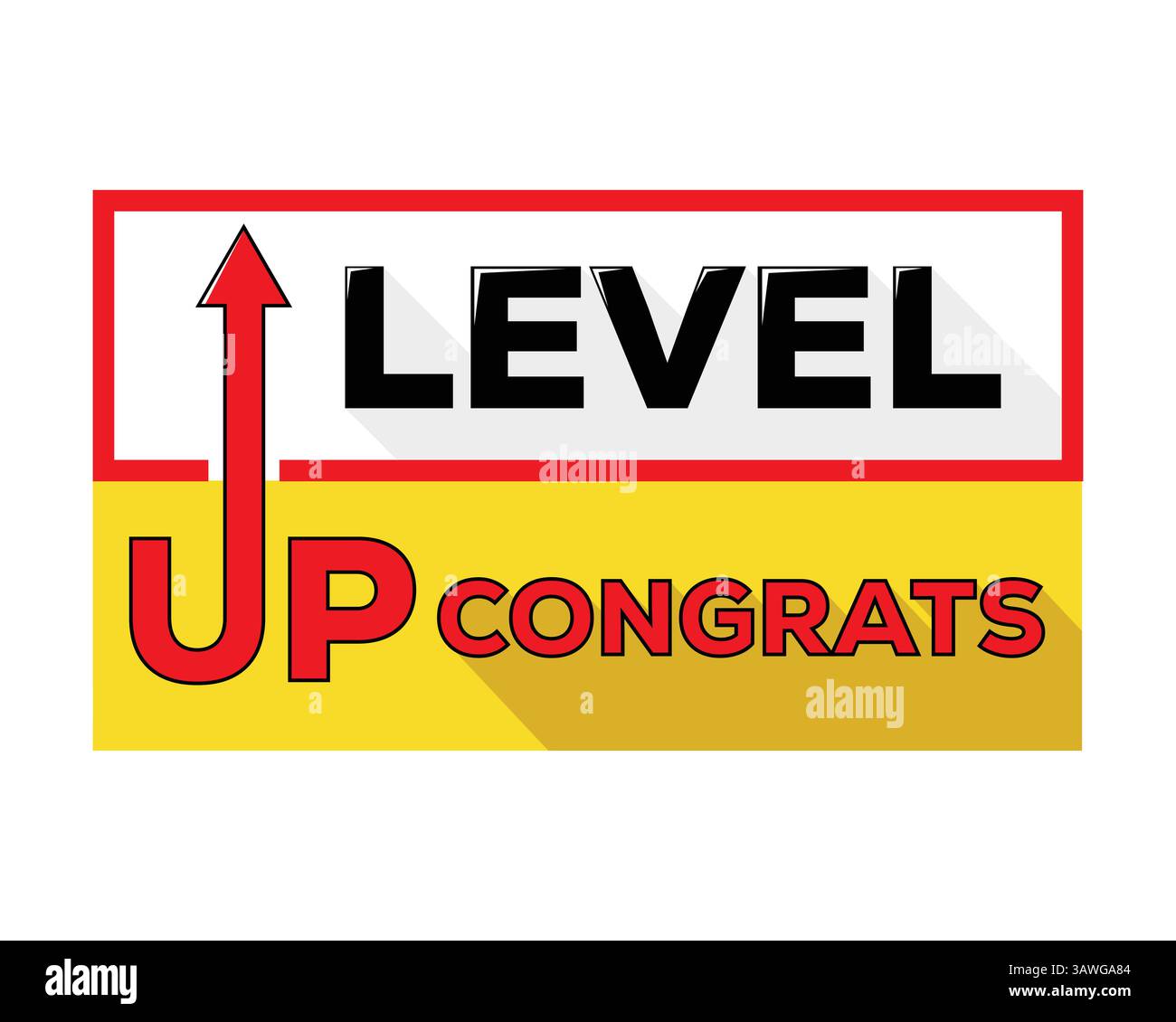 „Level-Up-Glücksbringer – Motivationsgrafik Mit Rotem Pfeil Und Gelbem Hintergrund“ Stock Vektor