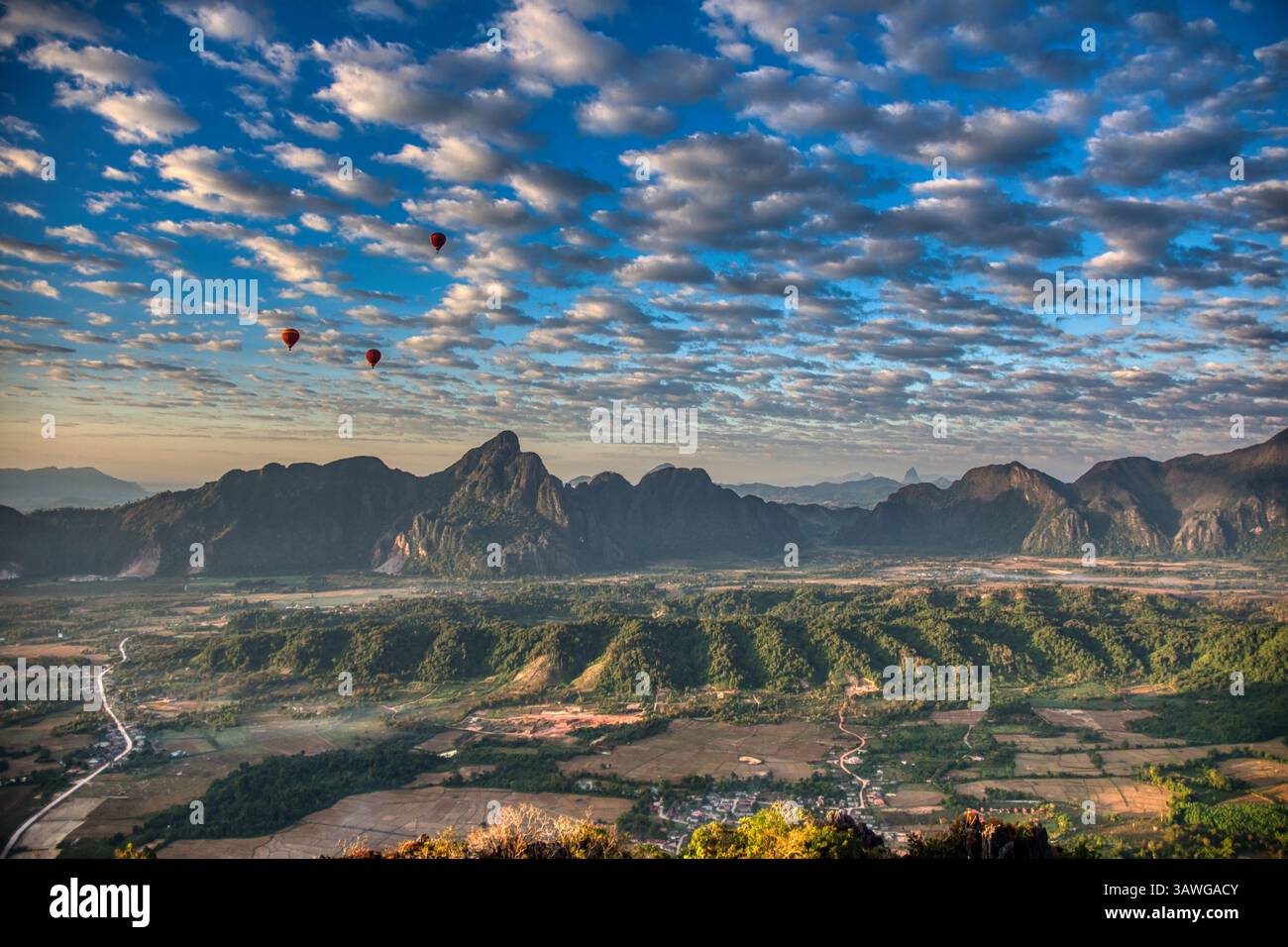 Vang Vieng Laos, Big Pha Ngern View Point Top Stockfoto