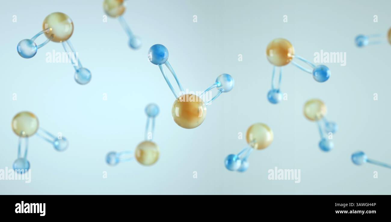 Kohlendioxid- oder CO2-Molekül, Netto Null und CO2-neutral. Nachhaltigkeit der Investitionen, Umweltschutzkonzept, chemisches Molekül auf blauem Ba Stockfoto
