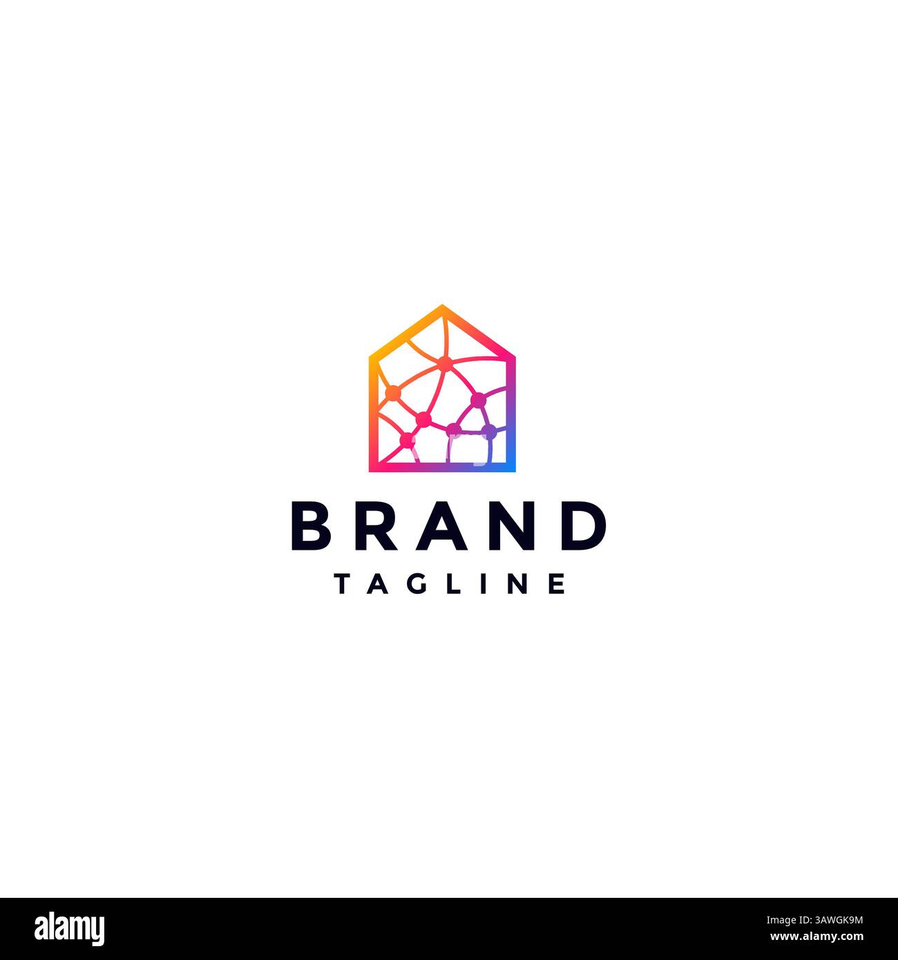 Farbenfrohes Logo-Design Für Heimnetzwerke. Farbenfrohes Haus Mit Verbindungslinien-Logo. Stock Vektor