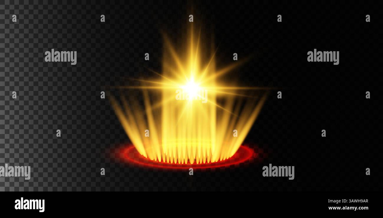 Ein leuchtendes goldenes Licht strahlt mit strahlenden Strahlen aus und zeigt einen weichen Halo-Effekt um ihn herum Stock Vektor