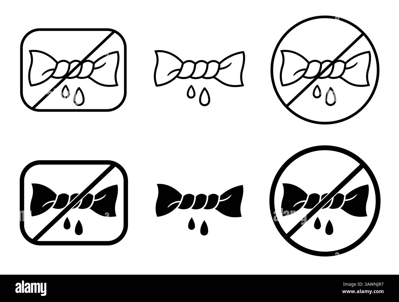 Keine Symbole für auswringende Wäsche. Einfaches Symbolset, Strichgrafik und einfarbige schwarze Silhouette. Handgezeichnete Vektorgrafik. Stock Vektor