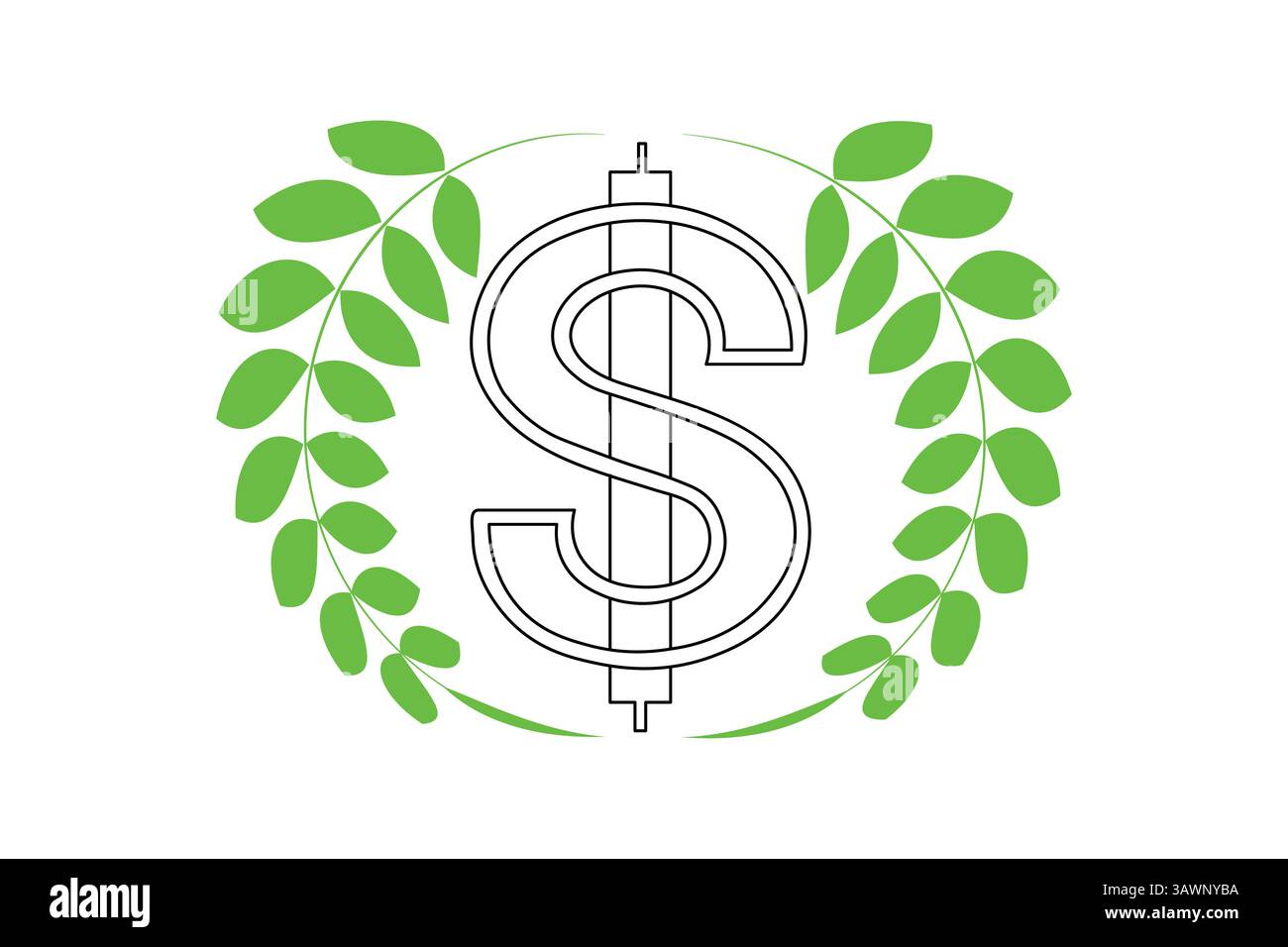 Dollarsymbol durchgehende einzeilige Zeichnung des isolierten Konturvektorsymbols Stock Vektor
