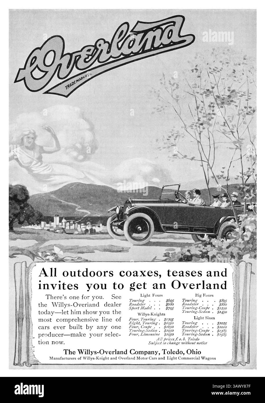 1917 US-Werbung für Willys-Overland-Automobile. Stockfoto