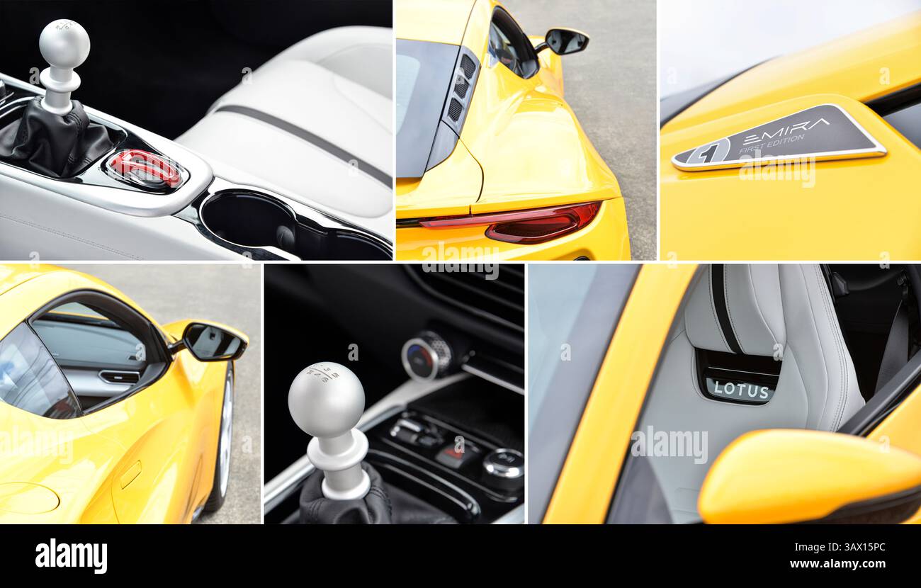 Collage eines Lotus auf einer Autoausstellung Stockfoto