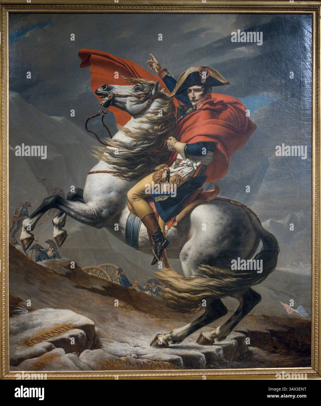 Gemälde von Jacques-Louis David, Napoleon Crossing the Alps (auch Napoleon am Saint-Bernard-Pass, 1801, Belvedere, Wien, Österreich) Stockfoto