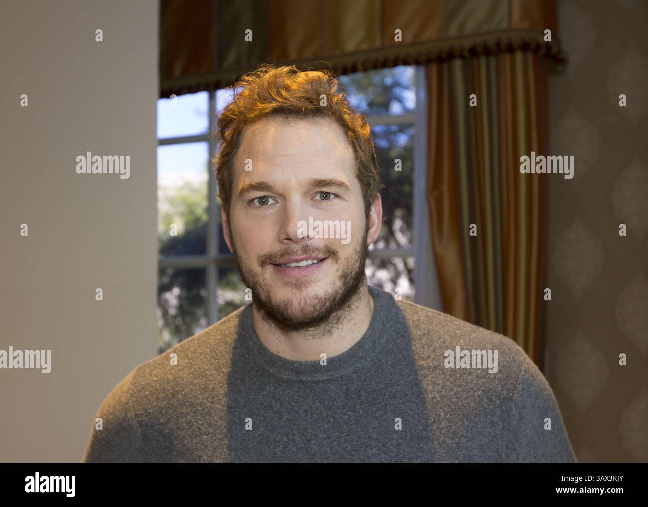 November 2013 – Beverly Hills, Kalifornien, USA – CHRIS PRATT wirbt für „Delivery man“ im Four Seasons Hotel. Christopher Michael Chris Pratt (* 21. Juni 1979 in Virginia, Minnesota) ist ein US-amerikanischer Schauspieler. Er wurde bekannt durch seine Fernsehrollen, darunter Bright Abbott in Everwood (2002–2006) und Andy Dwyer in der NBC-Sitcom Parks and Recreation (2009–2015). Seine frühe Filmkarriere begann mit Nebenrollen in Mainstream-Filmen wie Wanted (2008), Moneyball (2011), The Five-Year Engagement (2012), Zero Dark Thirty (2012), Delivery man (2013) und her (2013), bevor er l erreichte Stockfoto