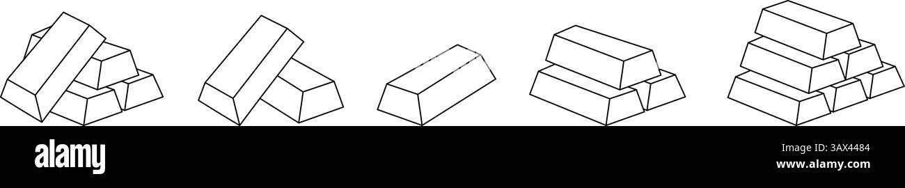 Umreißen Sie das Set mit Goldbarren. Finanzen, Investitionen, Geschäftskonzept. Vektorabbildung. Stock Vektor
