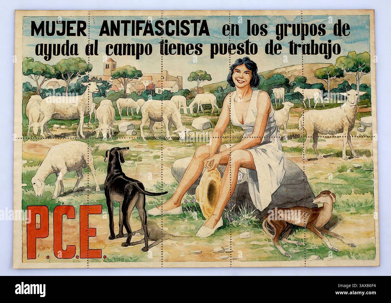Historisches Poster aus dem Spanischen Bürgerkrieg mit perforierten Gutscheinen auf der Rückseite, 1936-1939. Stockfoto
