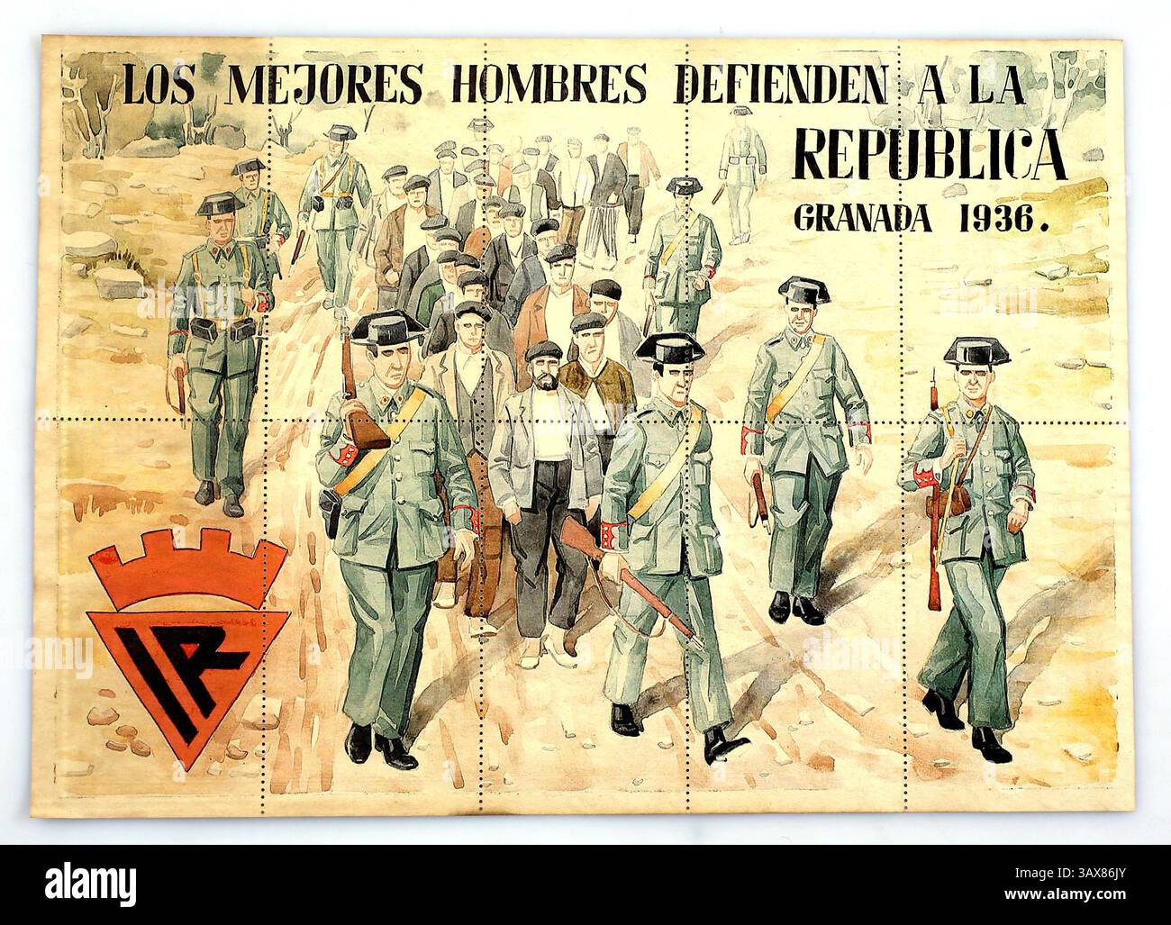Historisches Poster aus dem Spanischen Bürgerkrieg mit perforierten Gutscheinen auf der Rückseite, 1936-1939. Stockfoto