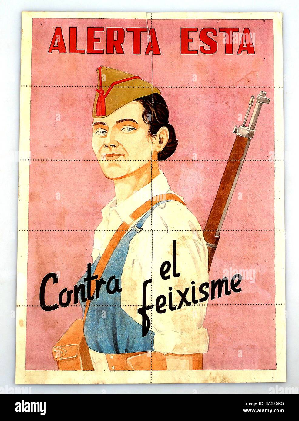 Historisches Poster aus dem Spanischen Bürgerkrieg mit perforierten Gutscheinen auf der Rückseite, 1936-1939. Stockfoto