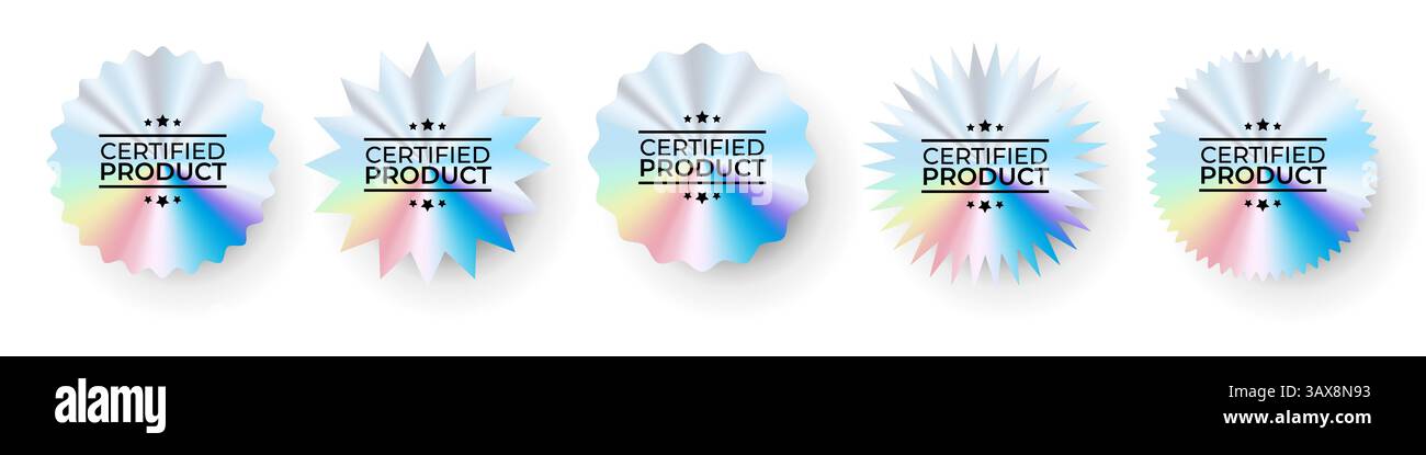 Holografische Etiketten mit silberner Textur für zertifizierte Produkte Stock Vektor