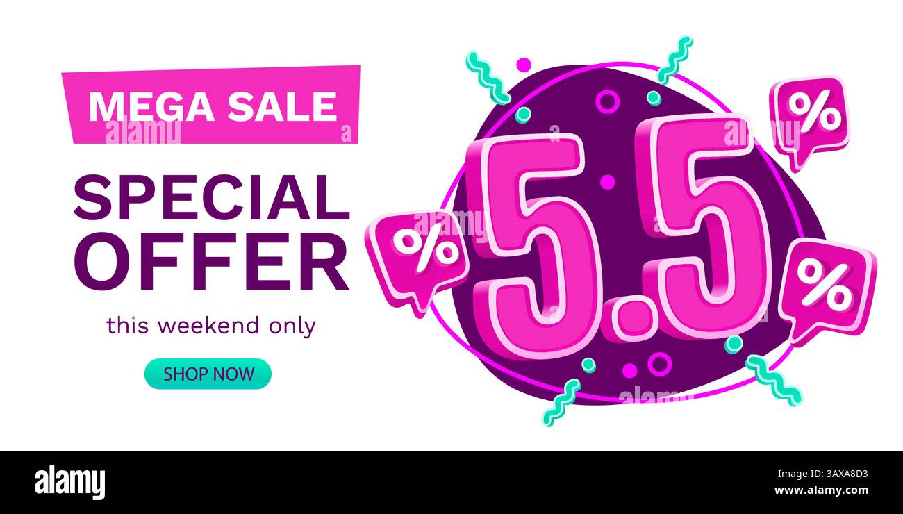 5,5 Verkaufsbanner, Sonderaktion für Veranstaltungen, Marktwerbung. Vektor Stock Vektor