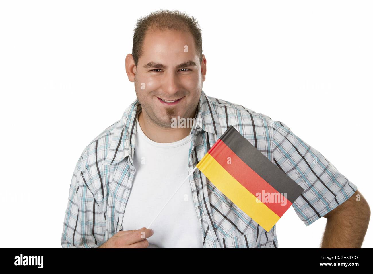 Mann mit deutscher Flagge - Studio isoliert Mann mit deutscher Flagge - Studio isoliert Stockfoto