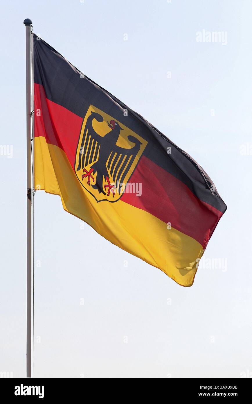 Deutsche Flagge mit Bundesadler Stockfoto