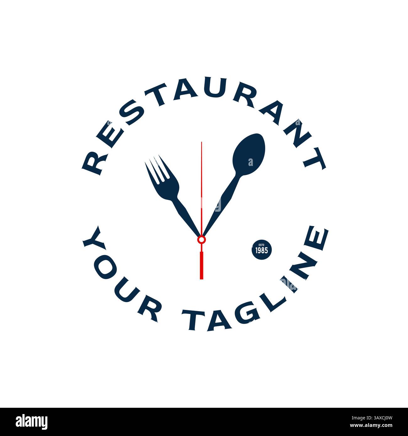 Löffel und Gabel drehen im Uhrzeigersinn einzigartiges Vektor-Logo für Lebensmittel- oder Restaurantgeschäft Stock Vektor