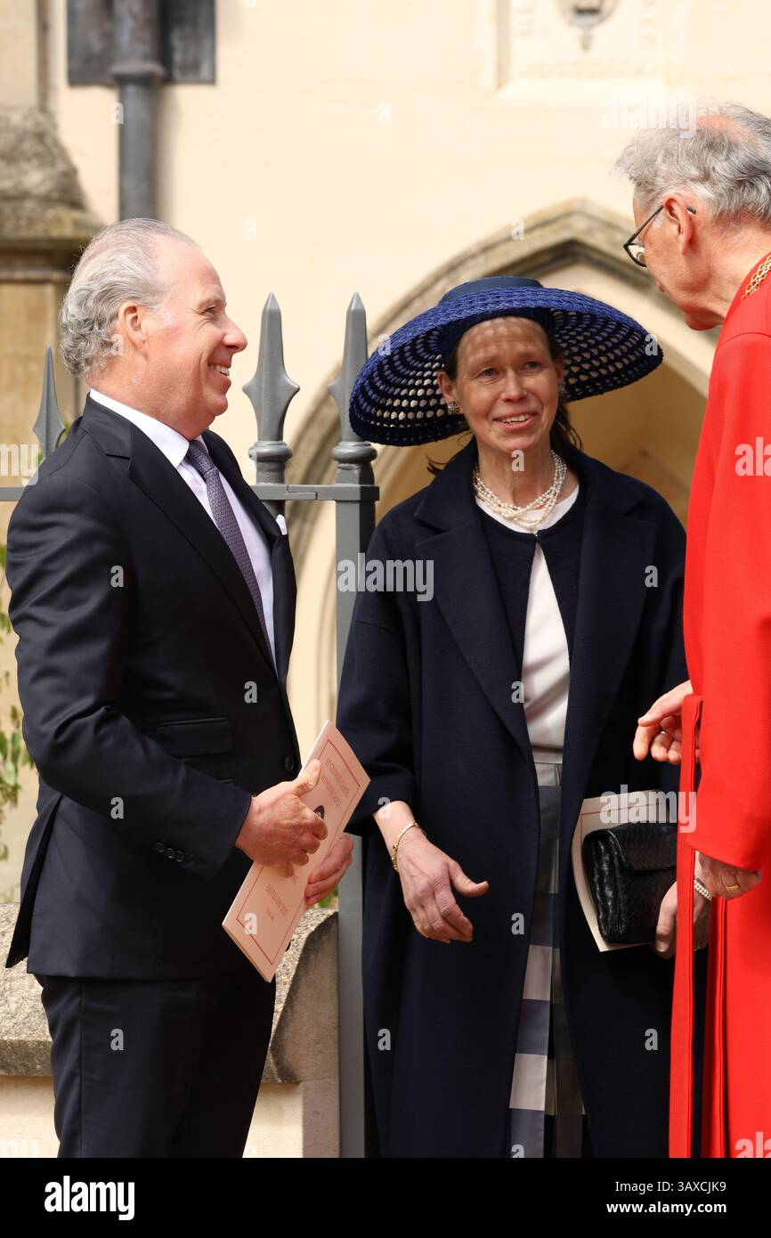 London, Großbritannien. April 2025. WINDSOR, ENGLAND – 20. APRIL: David Armstrong-Jones, 2. Earl of Snowdon, Lady Sarah Chatto beim Ostergottesdienst in der St George's Chapel am 20. April 2025 in Windsor, England. CAP/GOL Credit: GOL/Capital Pictures Credit: Capital Pictures/Alamy Live News Stockfoto