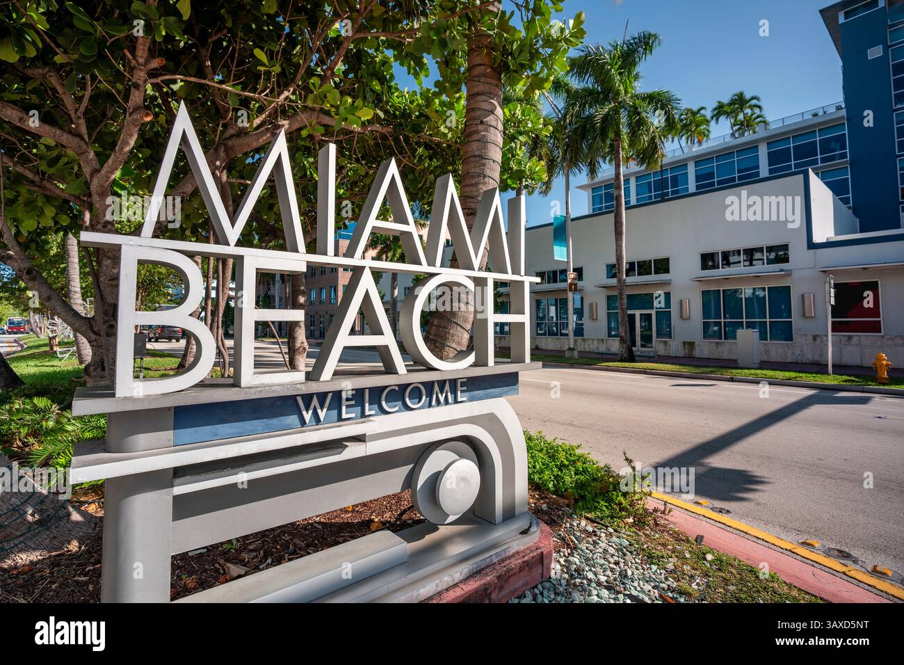 Miami Beach Florida Willkommensschild im Art déco-Viertel South Beach Stockfoto