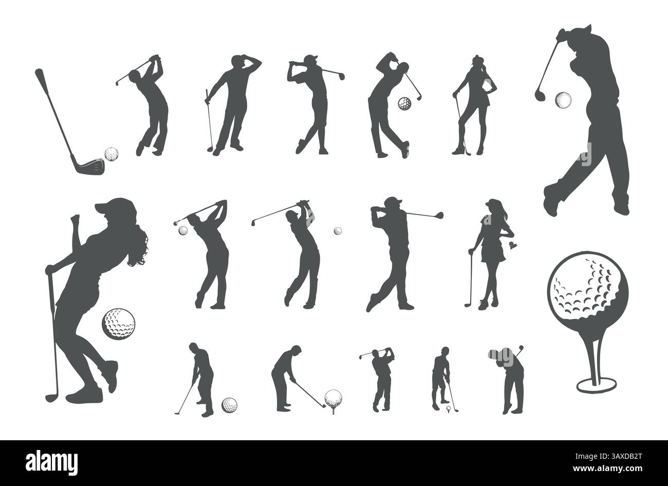 Set mit Golfer-Silhouetten, flaches Design Stock Vektor