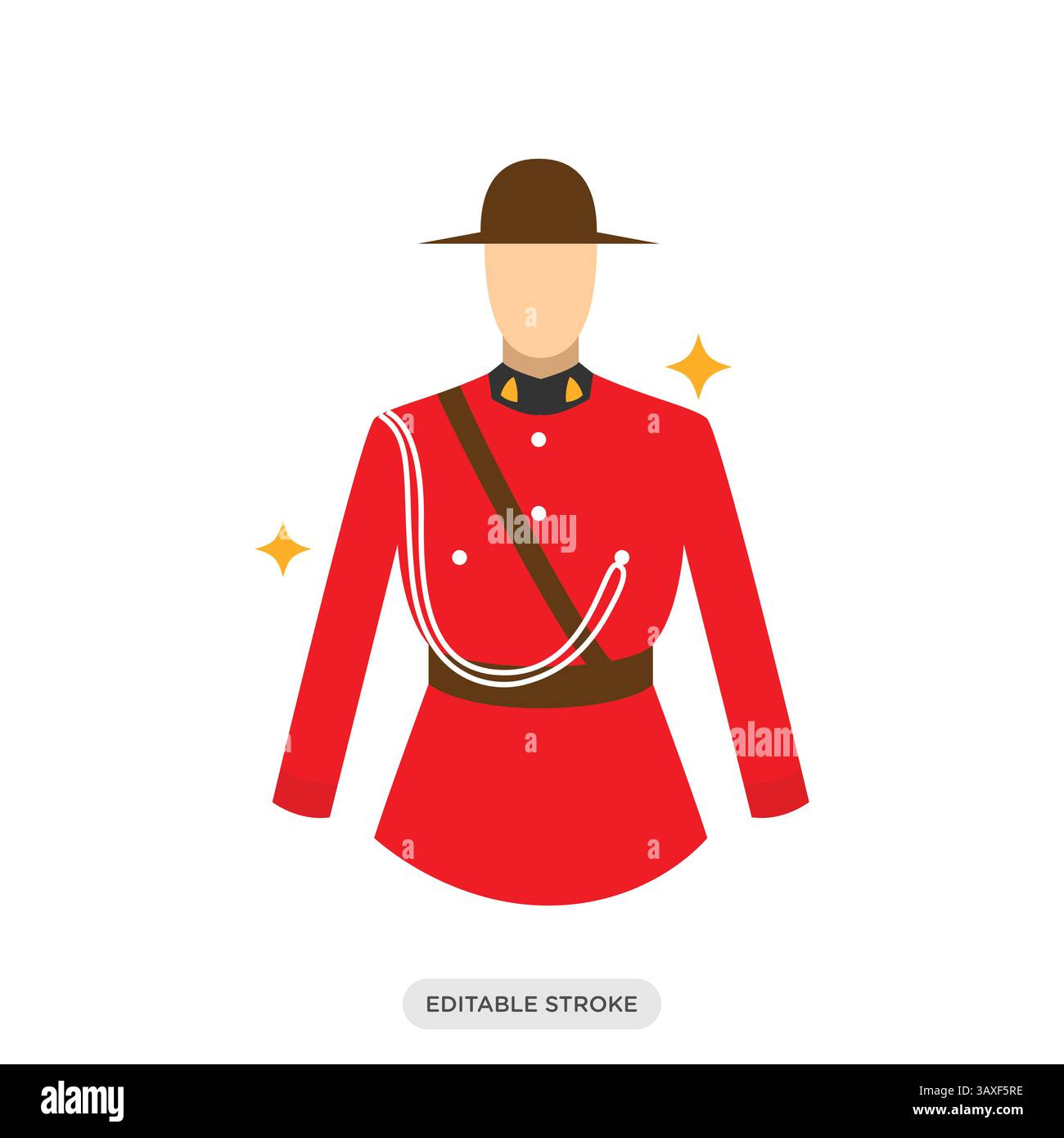 Royal Mounted Police Symbol. Kanadisches Uniformsymbol. Kanada Reise, Wahrzeichen, Kultur Vektor Illustration in Farbe füllen Stil. Stock Vektor