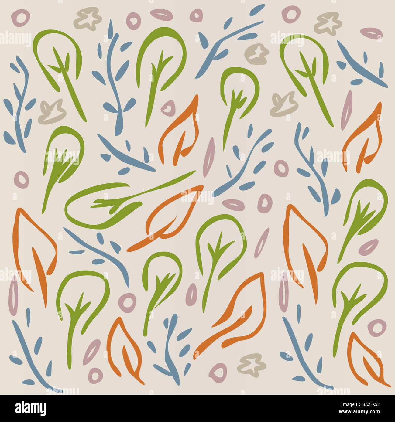 Laubblätter Muster - mehrere Farben auf Beige Sand Hintergrund - handgezeichnete Illustration Vektor Stock Vektor