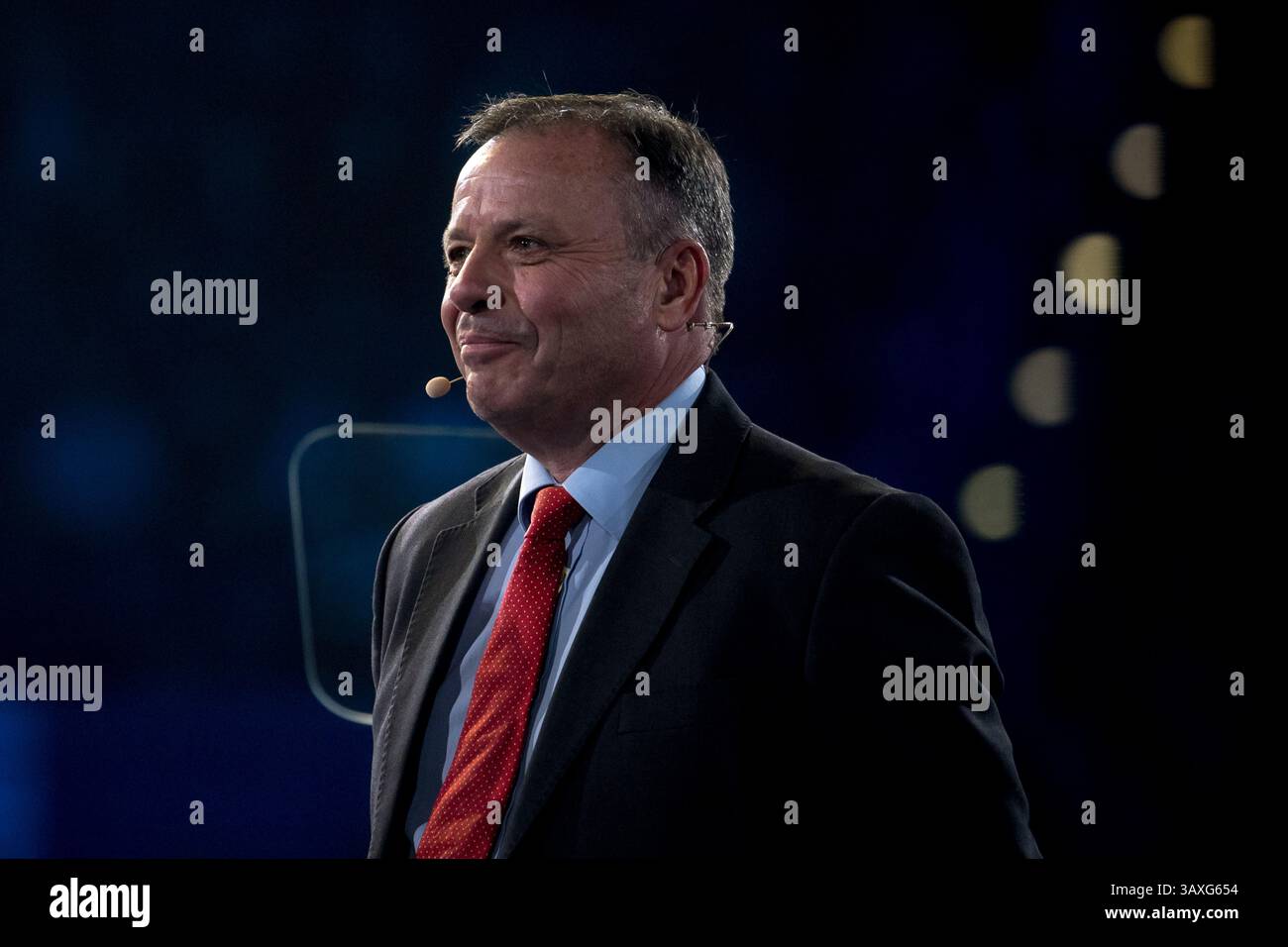 Der britische Geschäftsmann und politische Geldgeber Arron Banks stand während der Wahlkampagne Reform partyÕs vor Ort und Bürgermeister in der Utilita Arena in Birmingham. Stockfoto