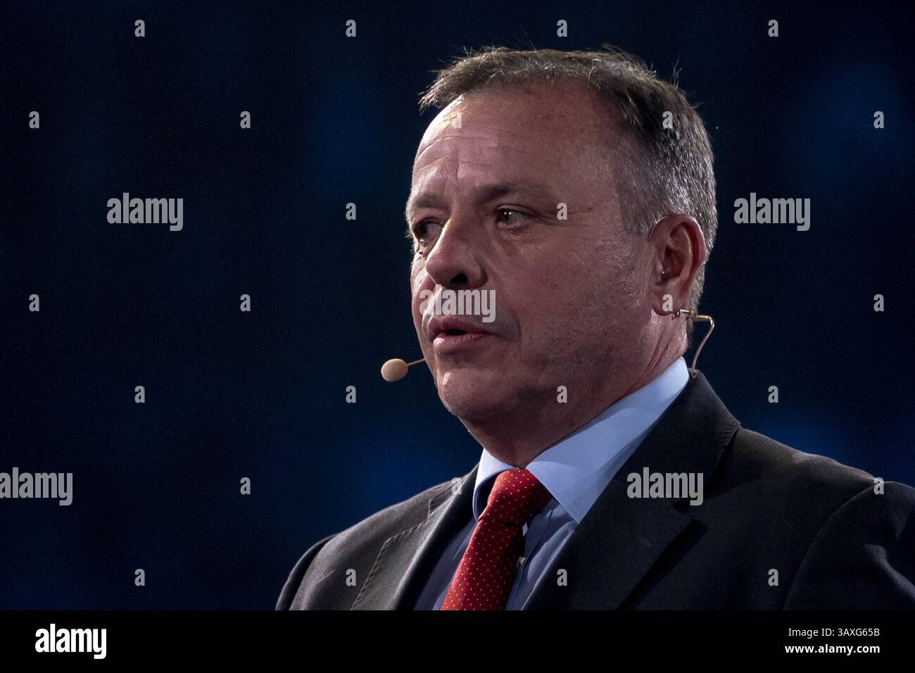 Der britische Geschäftsmann und politische Geldgeber Arron Banks stand während der Wahlkampagne Reform partyÕs vor Ort und Bürgermeister in der Utilita Arena in Birmingham. Stockfoto