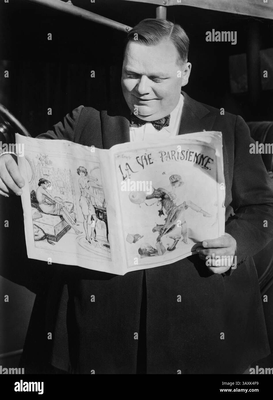 6. Dezember 2016: US-amerikanischer Schauspieler, Roscoe Fatty Arbuckle, französisches Portrait Reading, La Vie Parisienne, Bain New Service, 1921 (Foto: © Circa Images/Glasshouse Via ZUMA Wire) Stockfoto