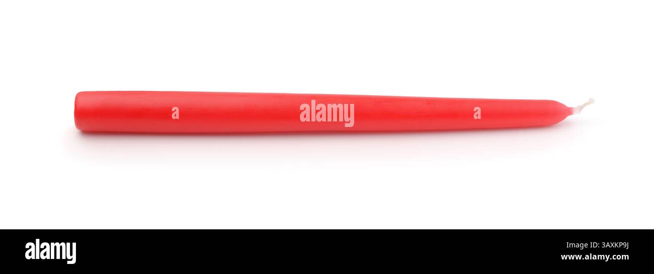 Neue rote Kerze isoliert auf weiß. Stockfoto