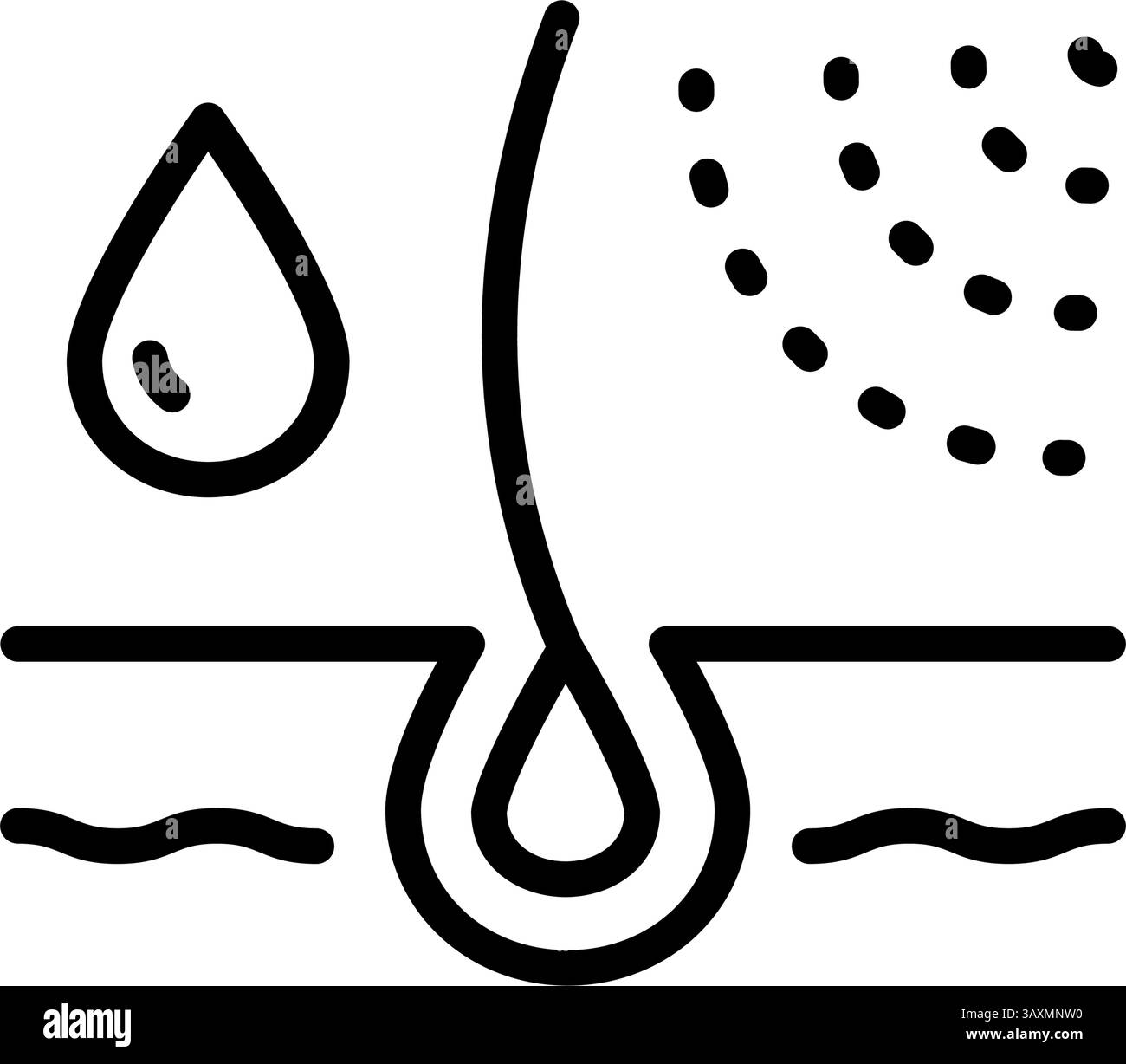 Haarpflegelinie Symbol, Verlustbehandlung, Feuchtigkeit spenden und anwenden Kreatin, gesunde Wurzeln, Serum für Follikel, mit trockenem Shampoo. Konturvektorzeichen für Stock Vektor