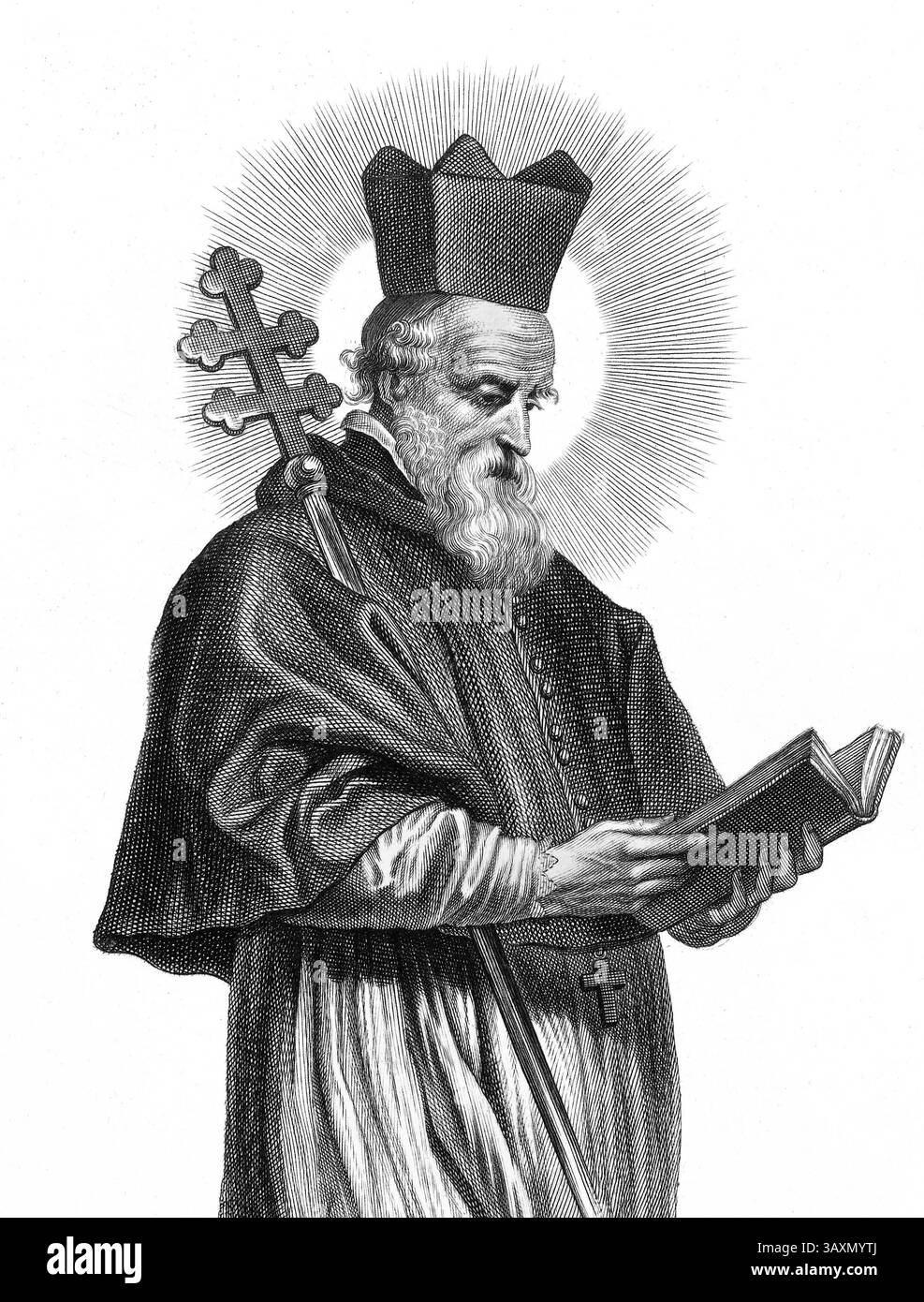 St. Patrick. Illustration des Schutzheiligen von Irland und christlichen Bischofs St. Patrick, Stich von Mattheus Borrekens, 1644 Stockfoto