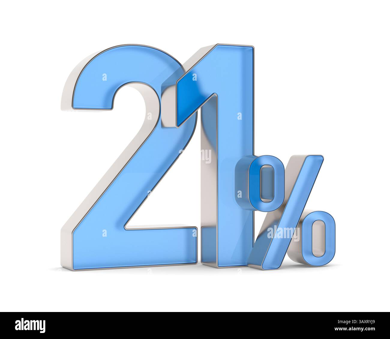 21 Prozent auf weißem Hintergrund. Isolierte 3D-Darstellung Stockfoto
