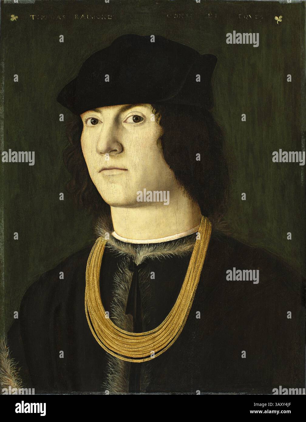 Titel: Porträt von Tommaso Raimondi Künstler: Amico Aspertini Datum: Ca. 1500 Technik: Öl auf Platte Abmessungen: 41,5 x 32,5 cm Ort: Museo Nacional Thyssen-Bornemisza, Madrid Stockfoto