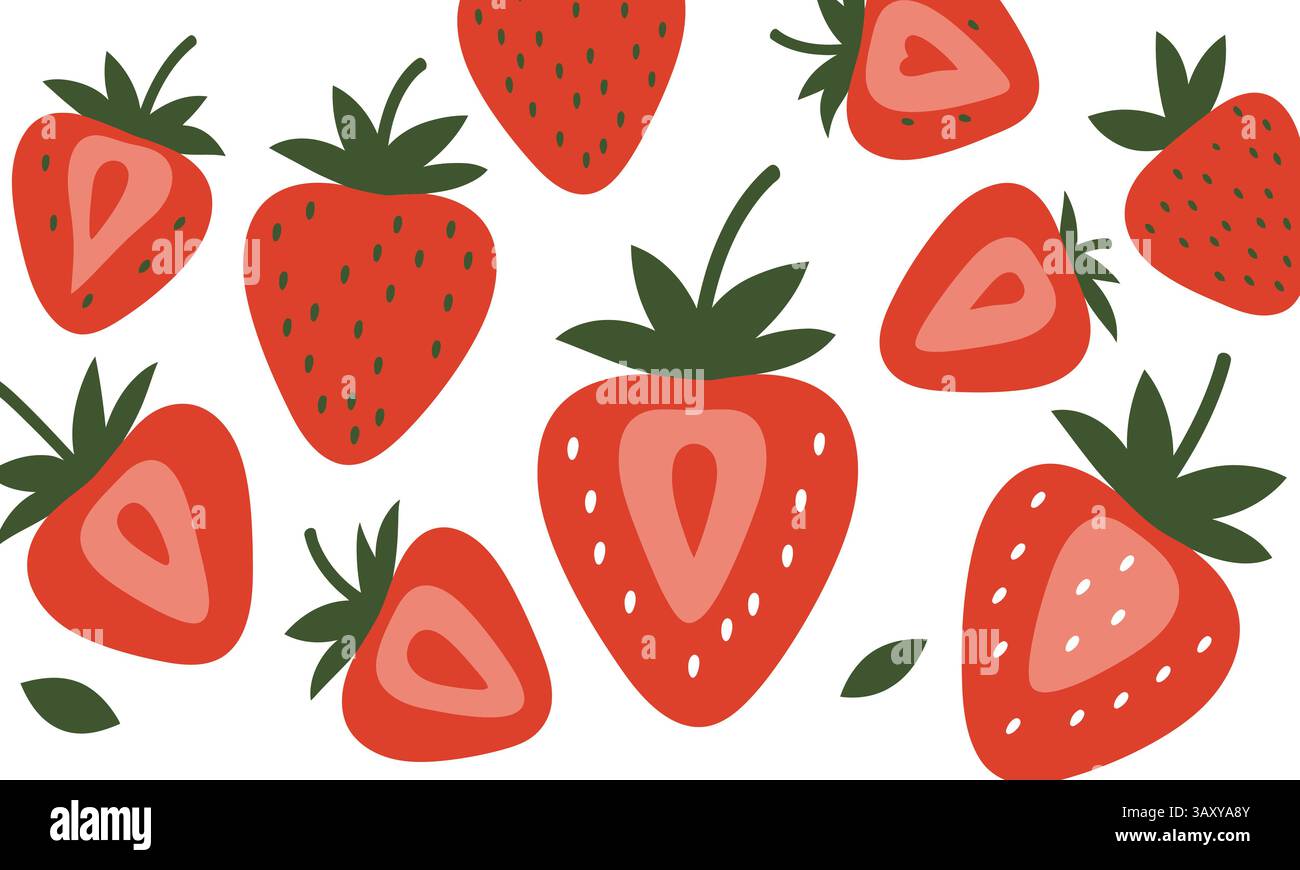 Kräftiges Handgezeichnetes Erdbeeren- Und Halbenmuster, Erdbeerillustration Stock Vektor