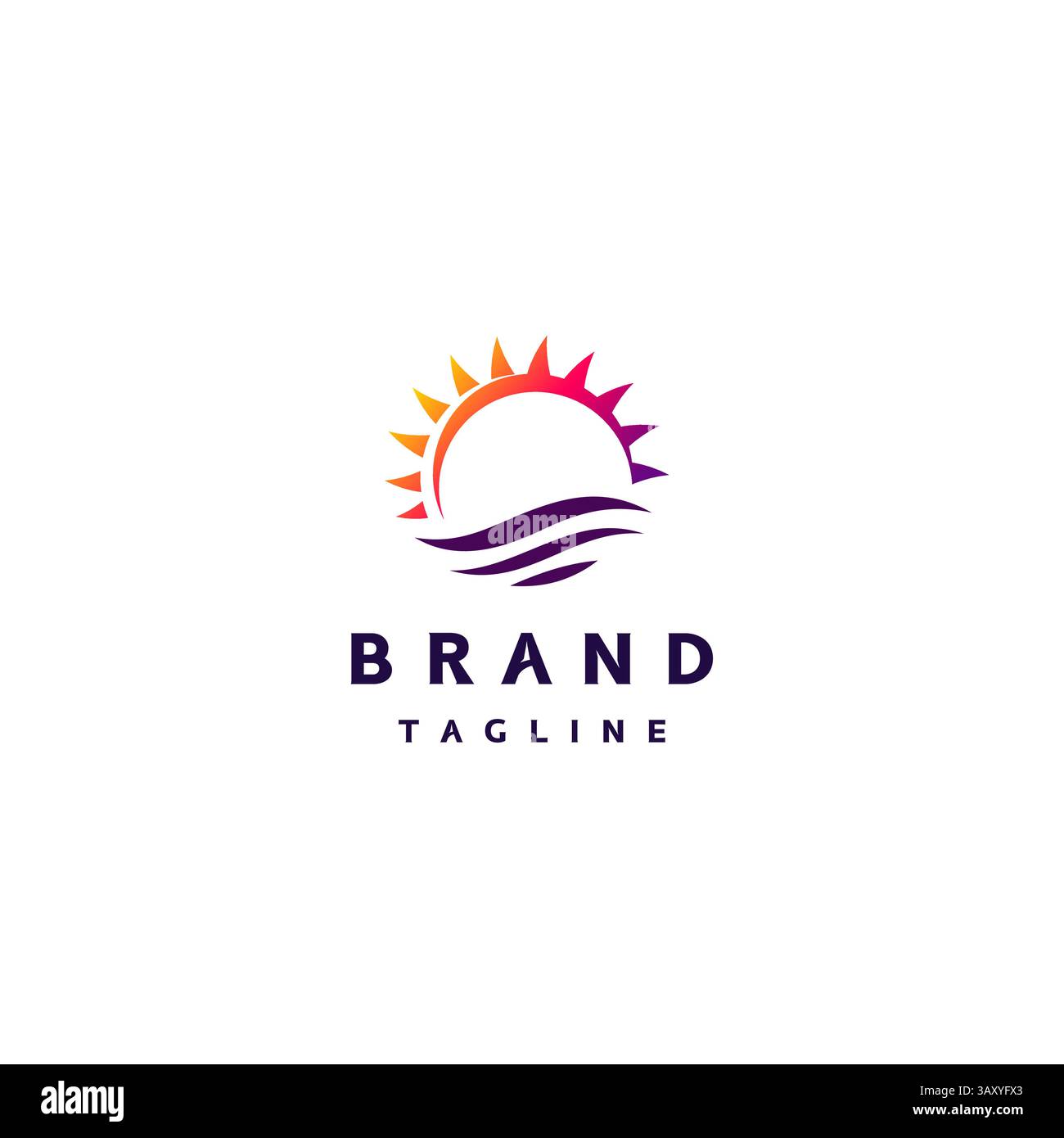 Das Logo „Sun untergeht über dem Meer“. Sonnensymbol Über Der Wasseroberfläche Logo-Design. Stock Vektor