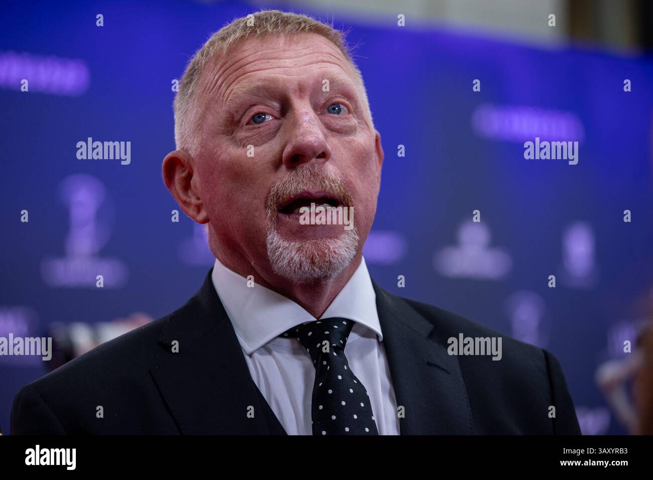 Madrid, Spanien. April 2025. Der ehemalige deutsche Tennisspieler Boris Becker nimmt 2025 an den Laureus World Sports Awards in Madrid, Spanien Teil (Foto: David Canales/SOPA Images/SIPA USA) Credit: SIPA USA/Alamy Live News Stockfoto