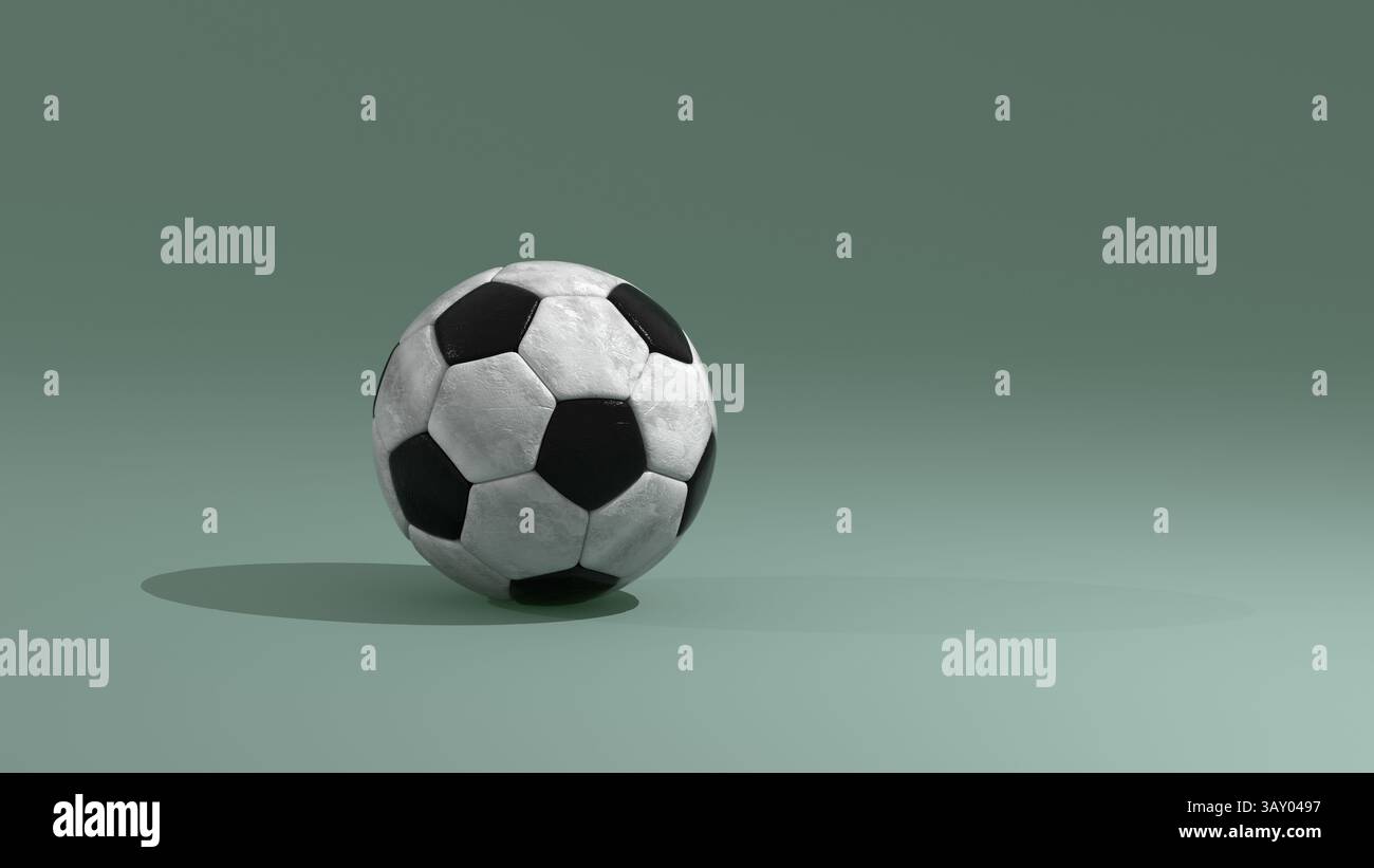Fußball-3D-Rendering fotorealistisch auf grünem Sporthintergrund Stockfoto
