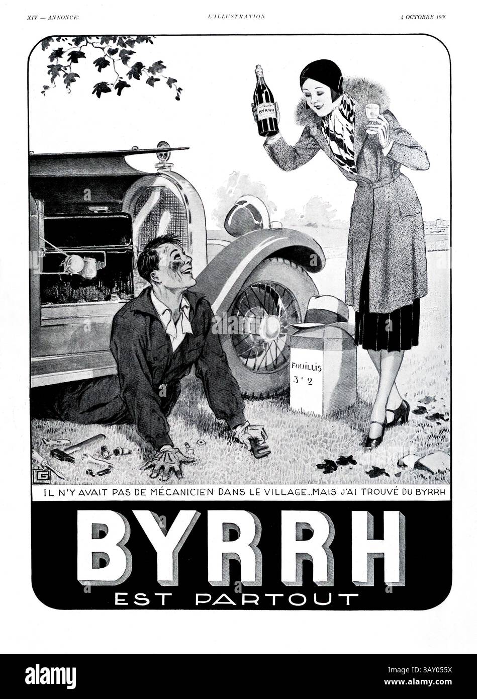 1936 Werbespot für „Byrrrh“-Wein-Aperitif in der französischen Zeitschrift L'Illustration. Stockfoto