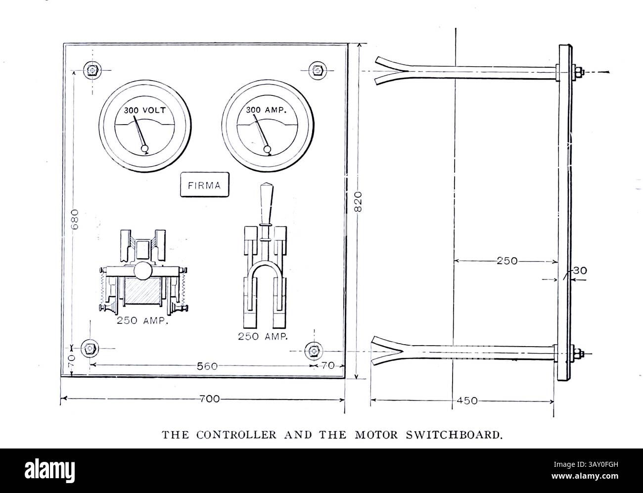 DIE STEUERUNG UND DIE MOTORSCHALTTAFEL. Aus dem Artikel DER ELEKTRISCHEN STANDSEILBAHN VEVEY-MONT PELERIN. Von Enrico Bignami. Aus dem Engineering Magazine widmet sich Industrial Progress Band XXIII 1902 The Engineering Magazine Co Stockfoto