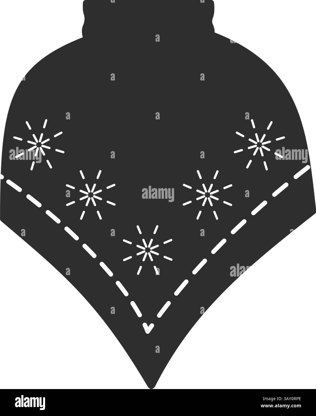 Winter-Poncho mit Schneeflockenmuster minimalistische Silhouette Kleidung Icon Aufkleber Design Idee. Isolierte Vektor-Illustration thematische Grußkarten, Poster, Preisschild, Etikett oder Web-Werbebanner Stock Vektor